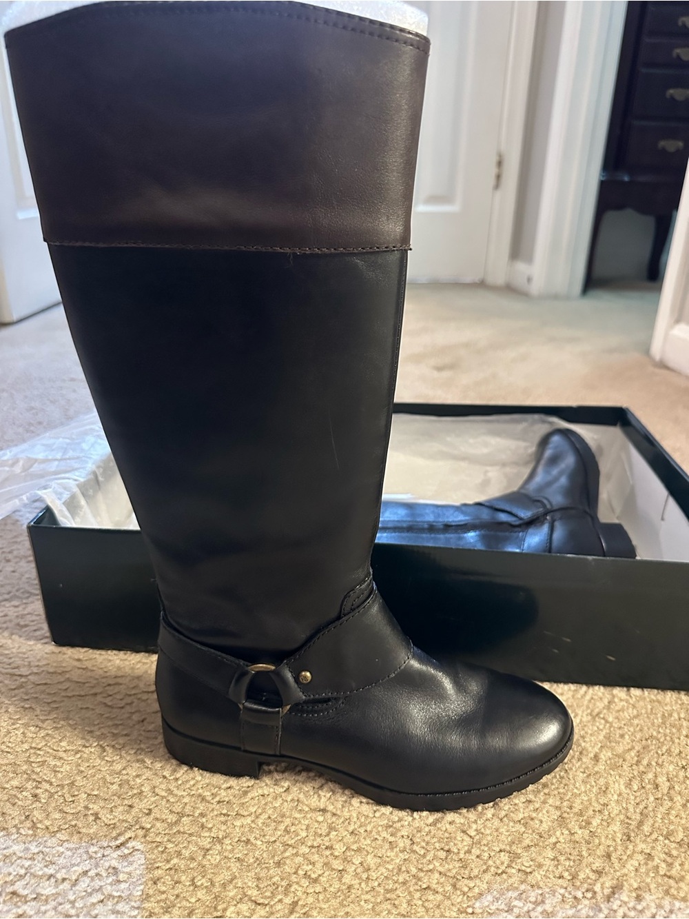 Lauren Ralph Lauren Black Riding Boots with Brown Cuff